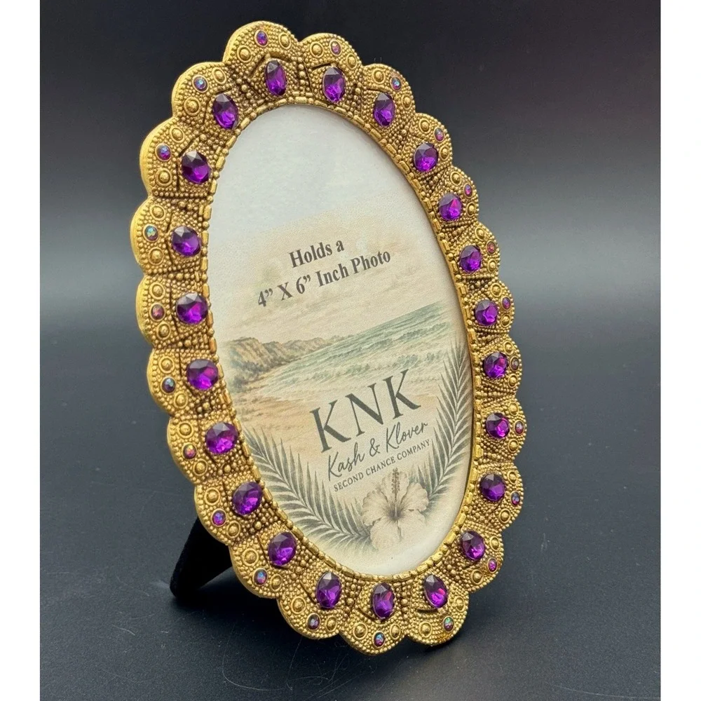 Oval Picture Frame Gold Purple Rhinestone Coastal Glam 4